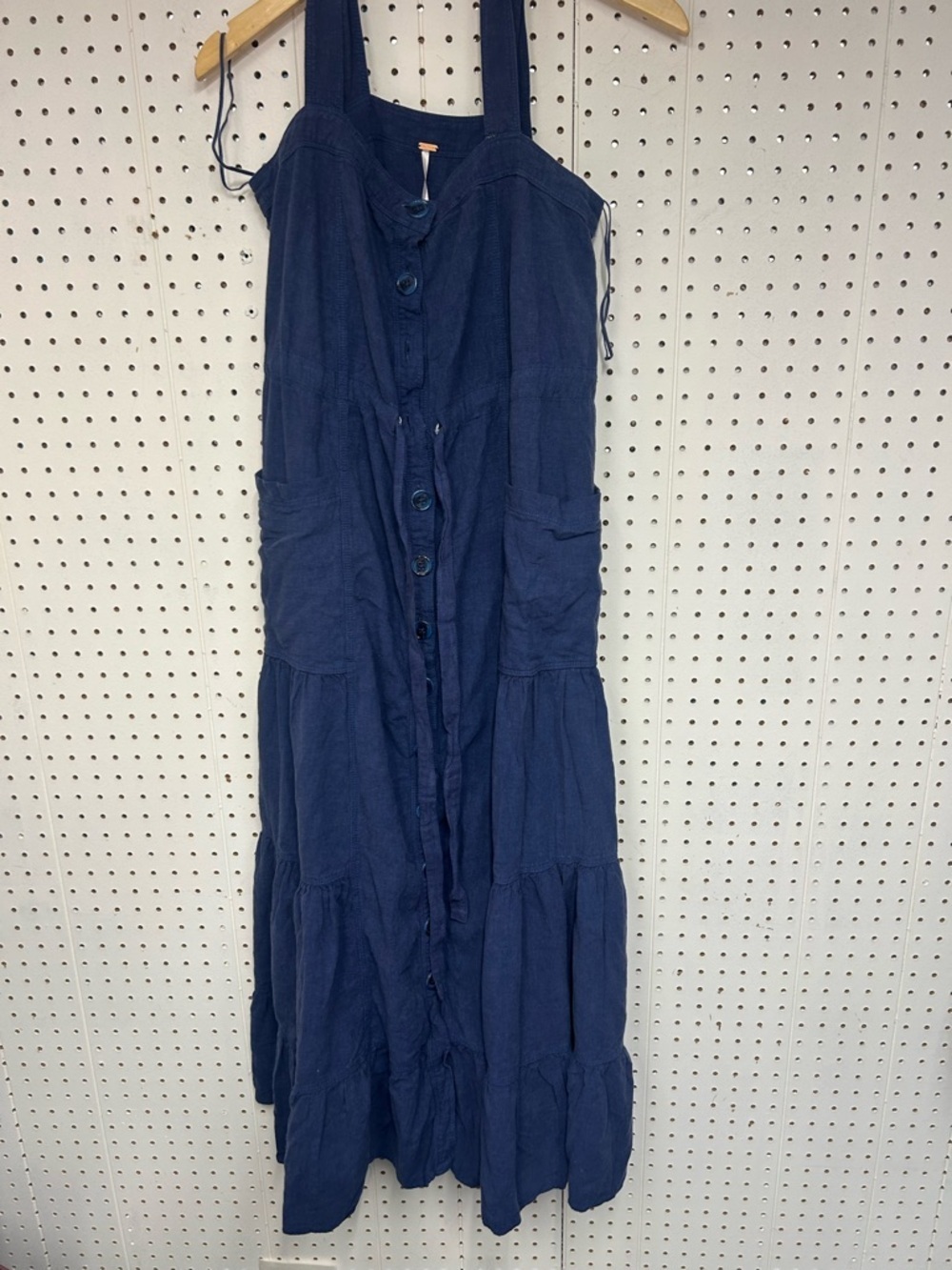 Free People Catch The Breeze Navy Button-Tie Tiered Maxi Dress - Picture 5 of 11